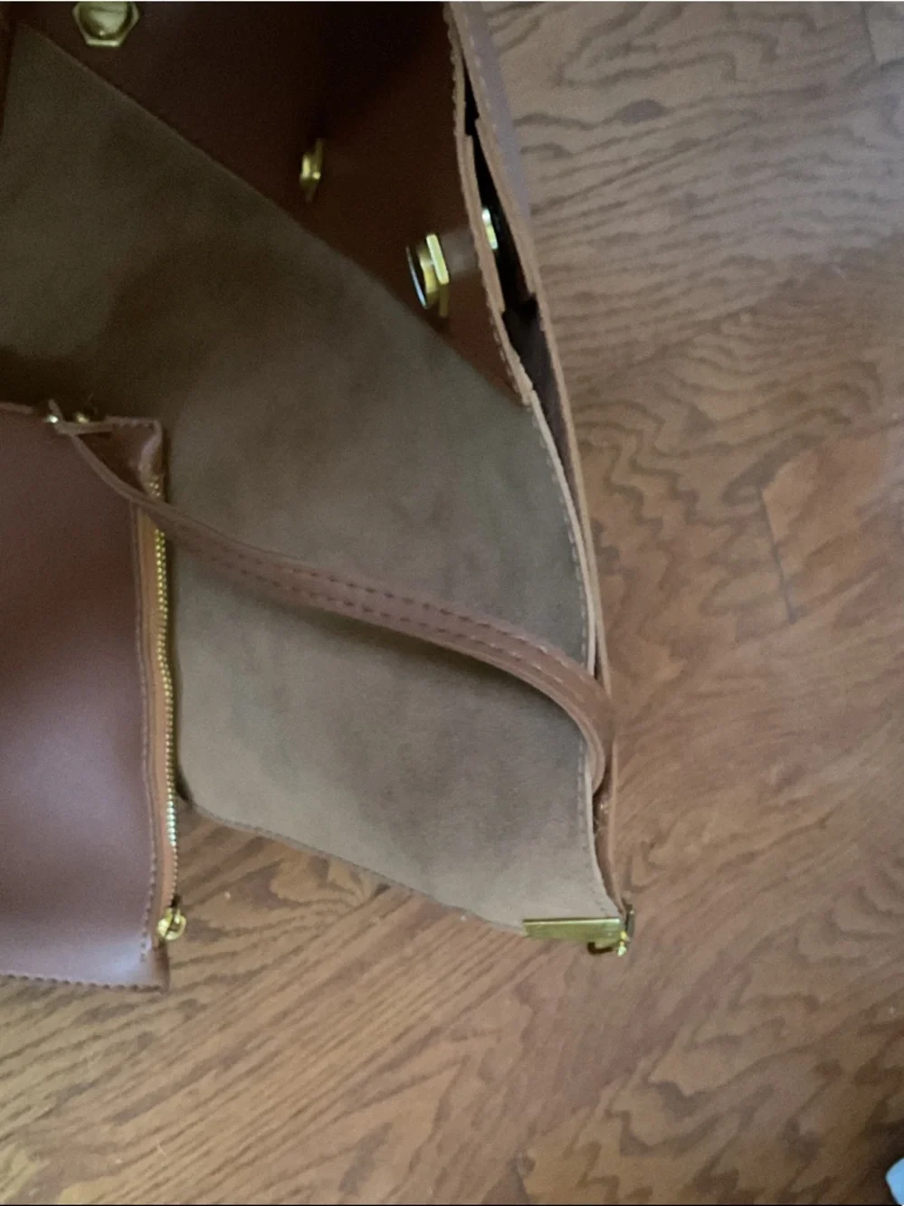 Two-Tone Brown Leather & Suede Messenger Bag with Gold Hardware